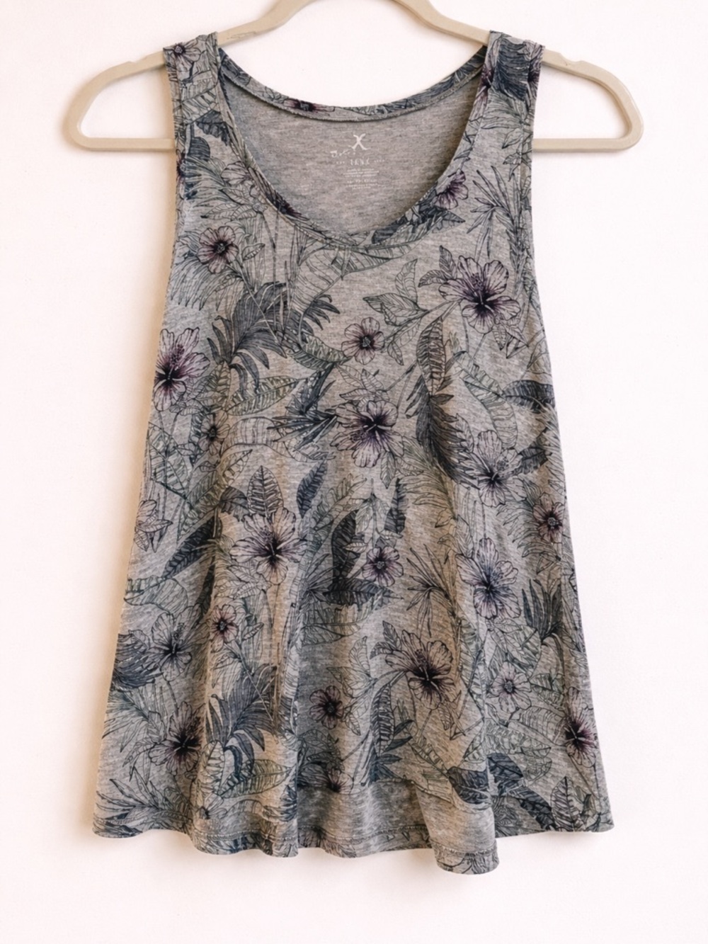 Women's Grey Floral V-Neck Tank Top